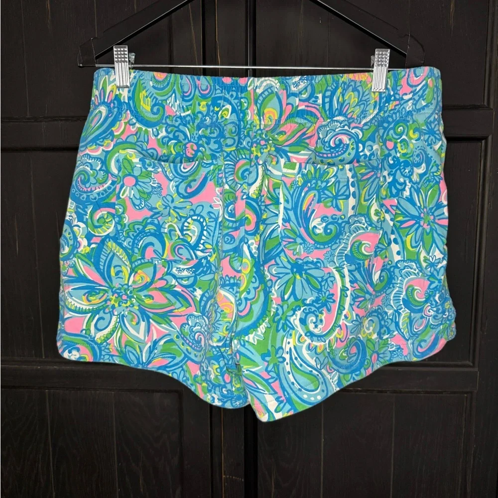 Lilly Pulitzer Blue, Pink & Green Paisley Athletic Shorts - Picture 2 of 5